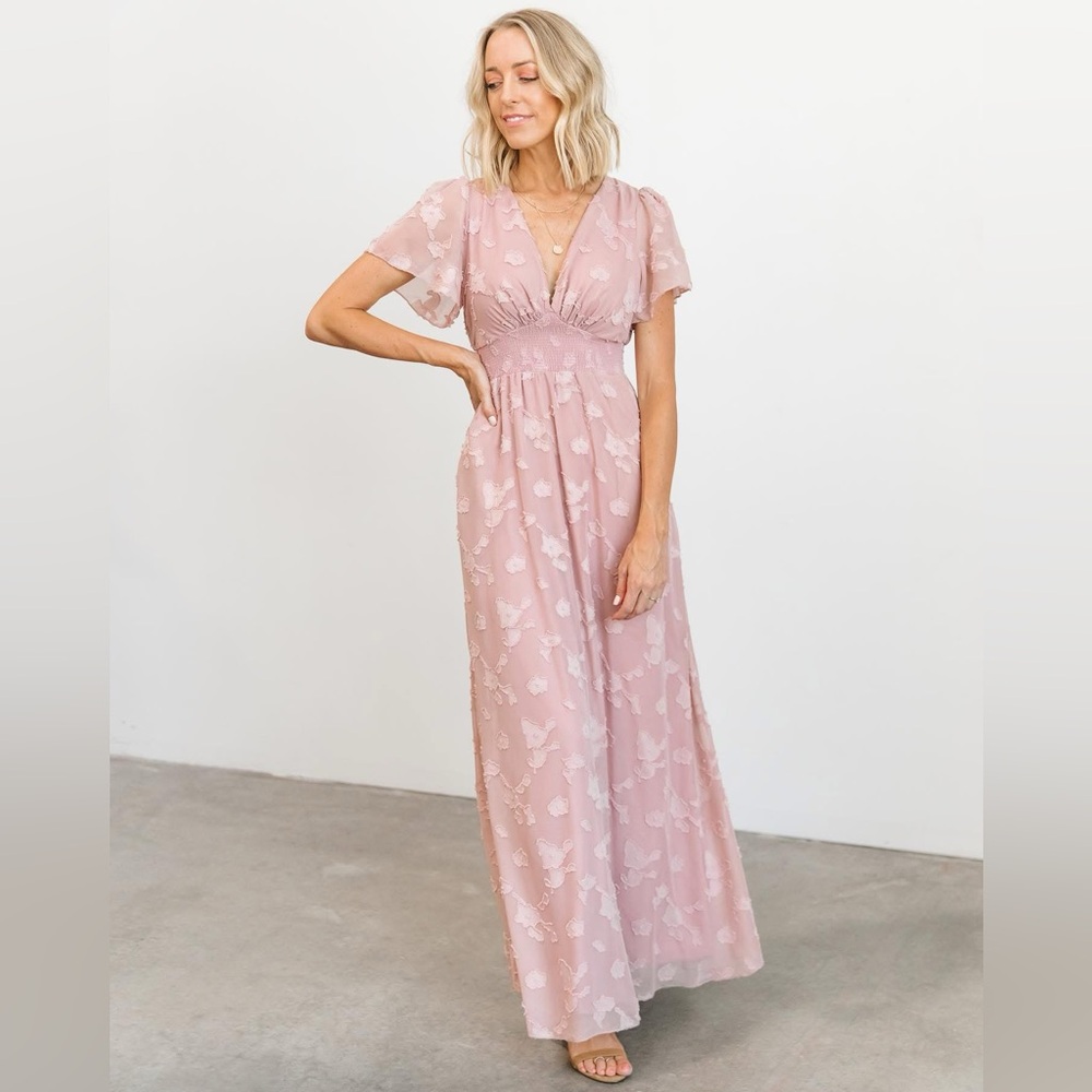 Baltic Born Evelyn Smocked Embossed Maxi Dress Pink Size XL